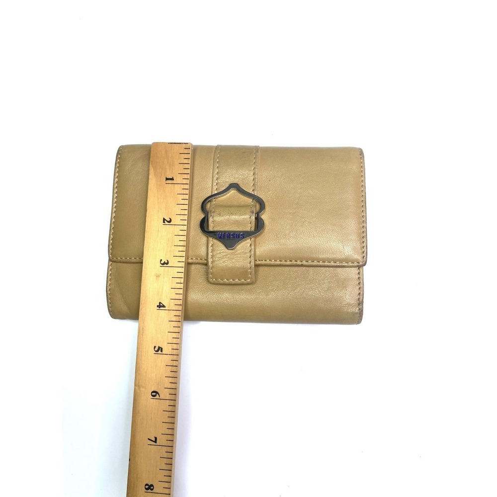 Versus by Versace Women's Beige Brown Wallet Silver Buckle Trifold Leather Y2K - Picture 12 of 13
